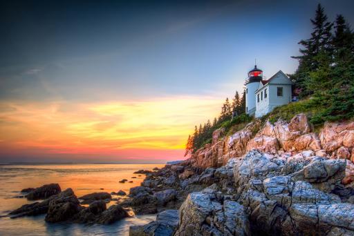 Acadia National Park beautiful sunset with lighthouse